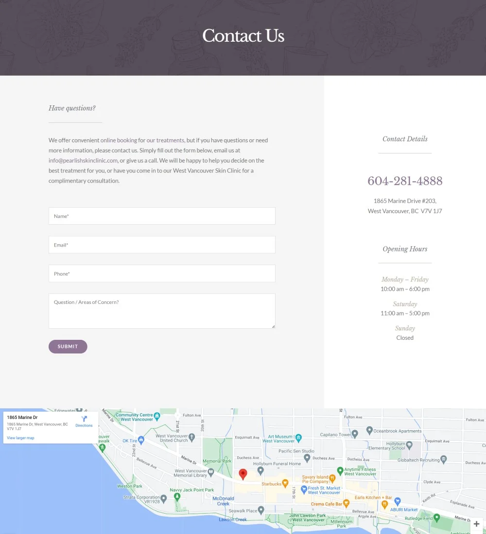 Pearlish Contact page