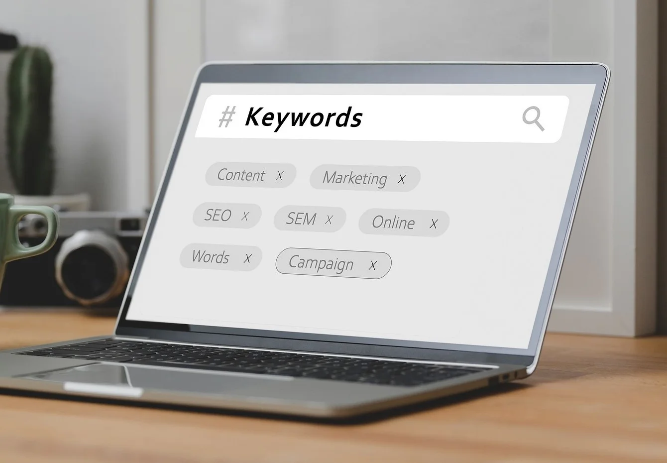 content-marketing-keywords Keywords for SEO on a screen